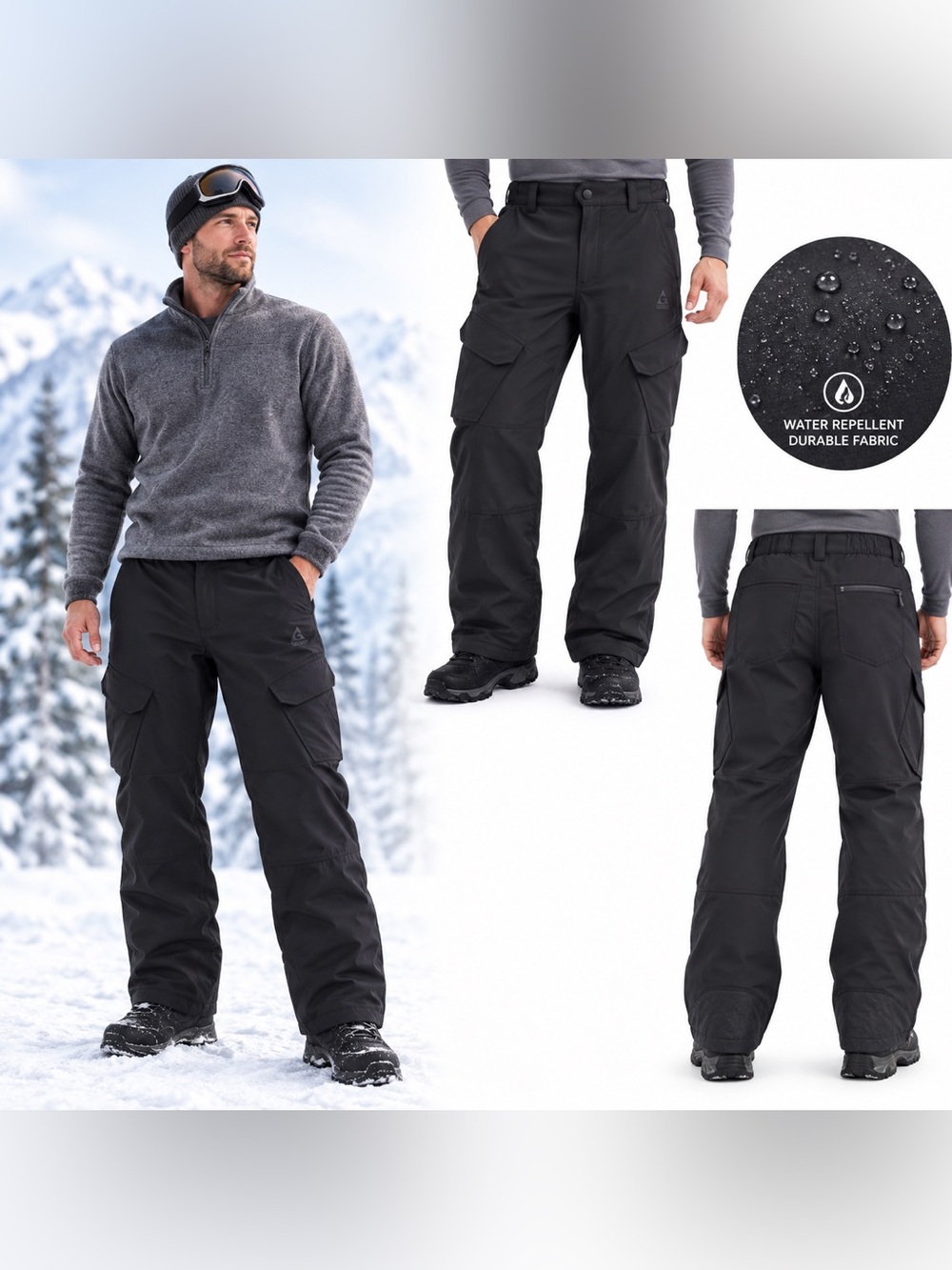 Gerry Men’s Snow Pants Size Small Black Insulated Cargo Ski Snowboard NWT